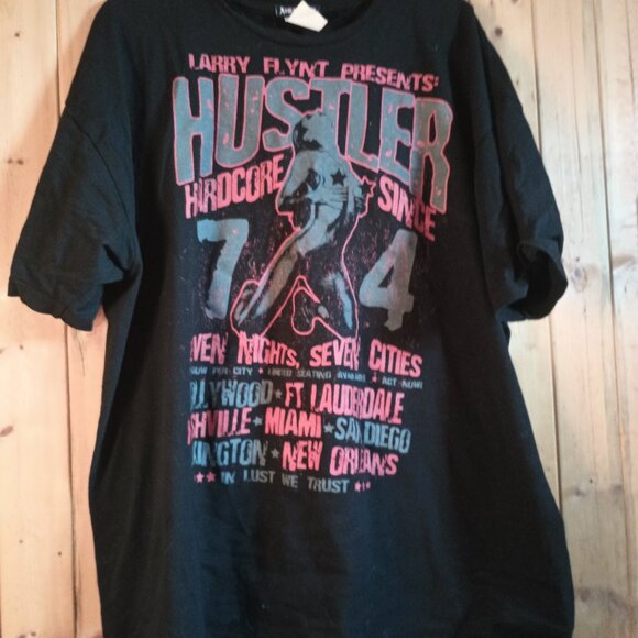 Men's Black Vintage XXL Larry Flynt Hustler T-Shirt Adult Magazine Tour - Picture 2 of 4